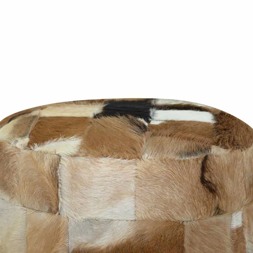 Round Pouffe Footrest Goat Leather Multicolour Ottoman Seat 50cm x 50cm x 45cm