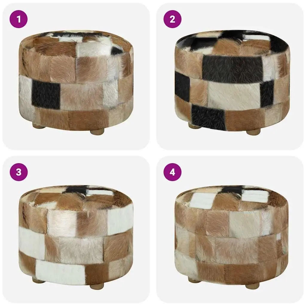 Round Pouffe Footrest Goat Leather Multicolour Ottoman Seat 50cm x 50cm x 45cm