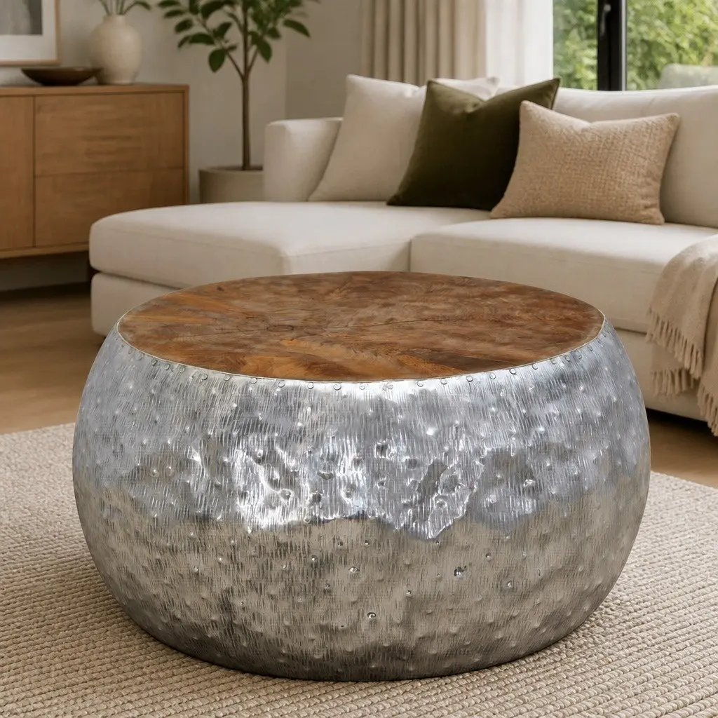 Round Coffee Table with Teak Top