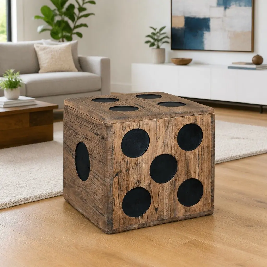 Storage Box Dice Design 40x40x40cm Wooden Storage Chest Coffee Side Table Brown