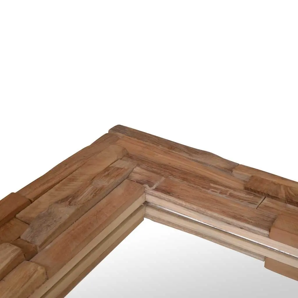 Decorative Mirror Rustic Teak Frame 90 x 60 cm Brown Wall Mounted Home Decor Living Room Bathroom