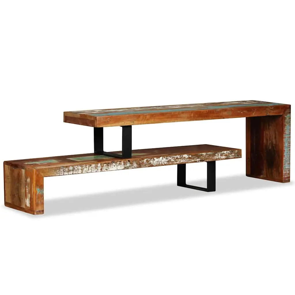 TV Stand Solid Reclaimed Wood Brown Stackable Storage Cabinet Two-Tier Lowboard