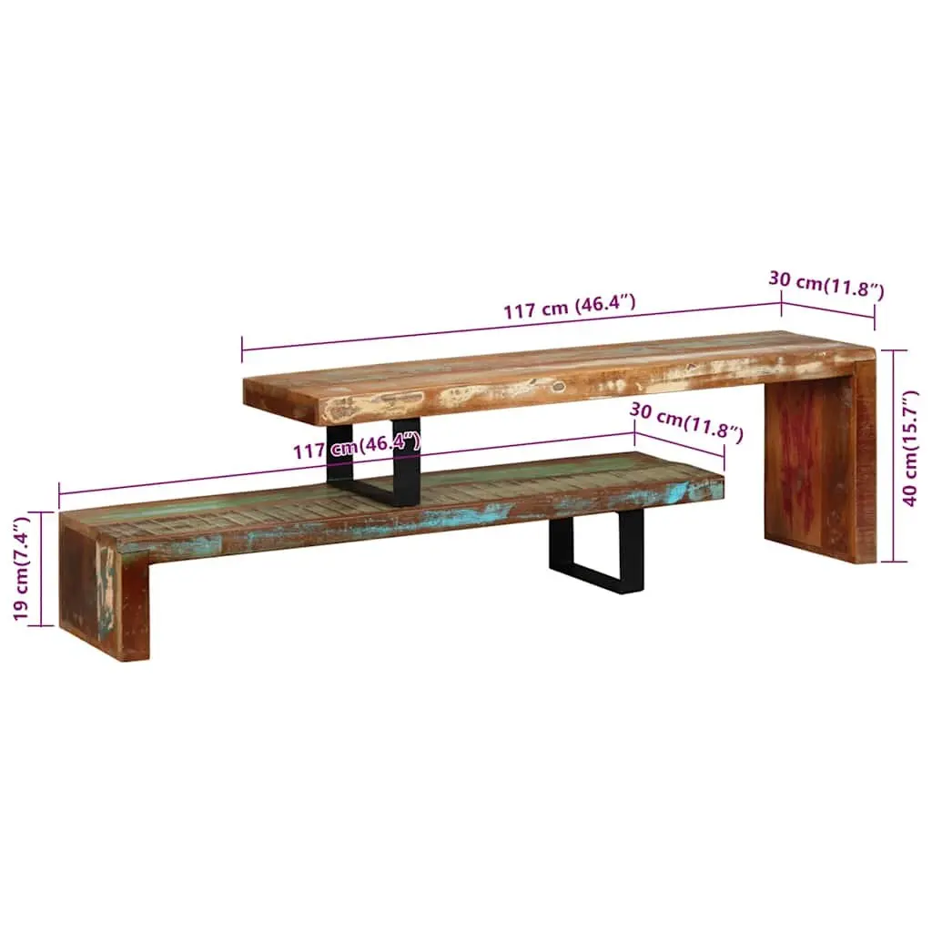 TV Stand Solid Reclaimed Wood Brown Stackable Storage Cabinet Two-Tier Lowboard