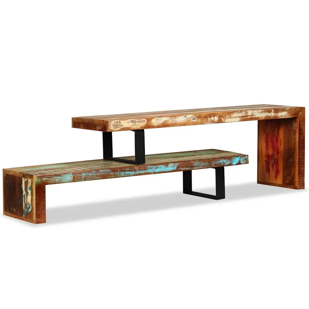 TV Stand Solid Reclaimed Wood Brown Stackable Storage Cabinet Two-Tier Lowboard