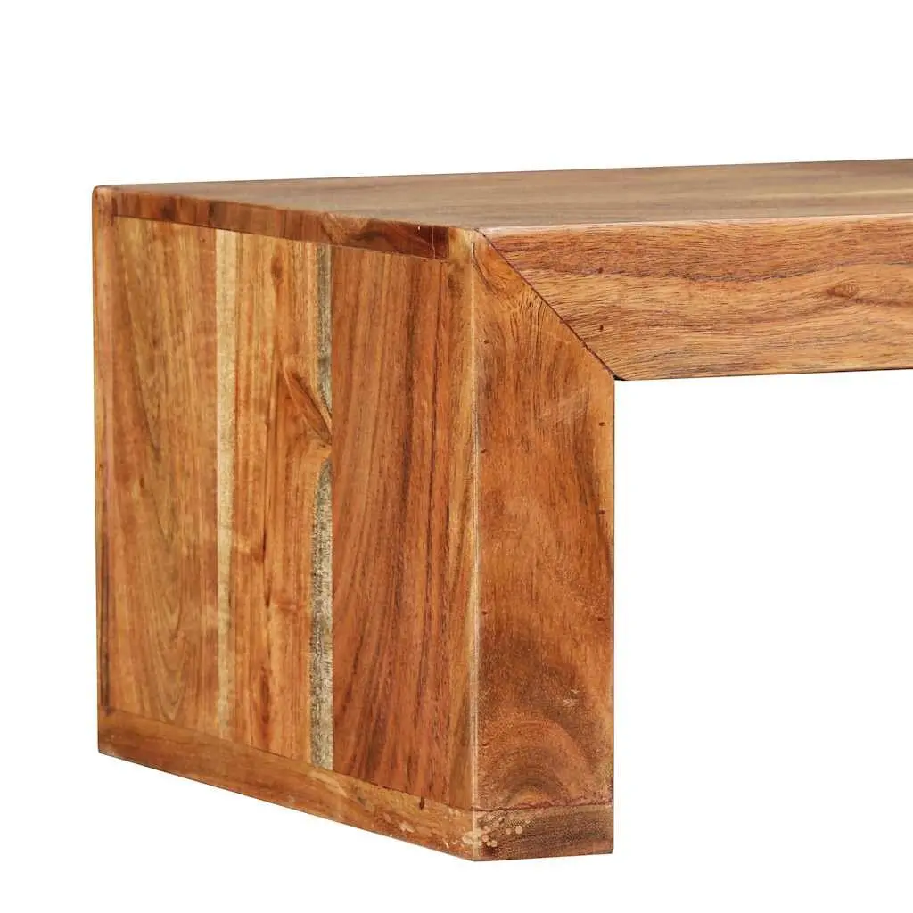 Wooden TV Stand Solid Acacia Wood 2-Tier Stackable Cabinet Brown Retro