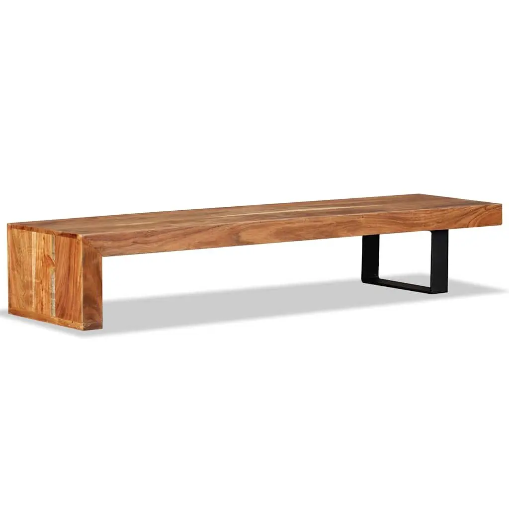 Wooden TV Stand Solid Acacia Wood 2-Tier Stackable Cabinet Brown Retro