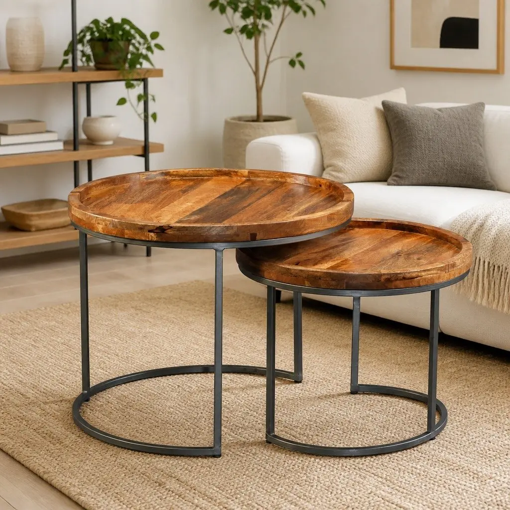 2-Piece Side Table Set with Vintage Charm
