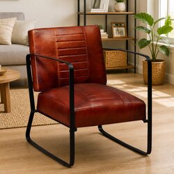 Lounge Chair Brown Leather Industrial Design Comfortable Foam Padded