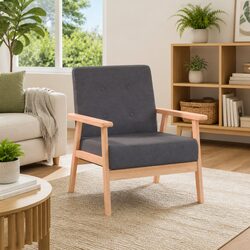 Armchair Dark Grey Fabric Upholstered Comfortable Lounge Chair Living Room