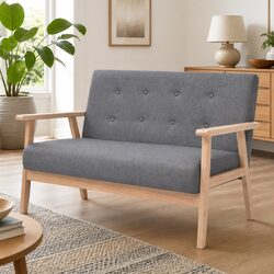 2-Seater Sofa Grey Upholstered Living Room Furniture Comfortable Relaxation