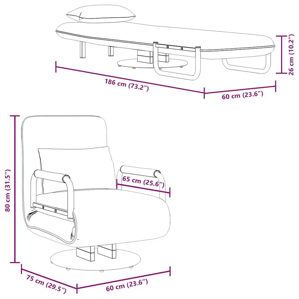 Grey Fabric Convertible Chair Sofa Bed Recliner Swivel Chaise Lounge