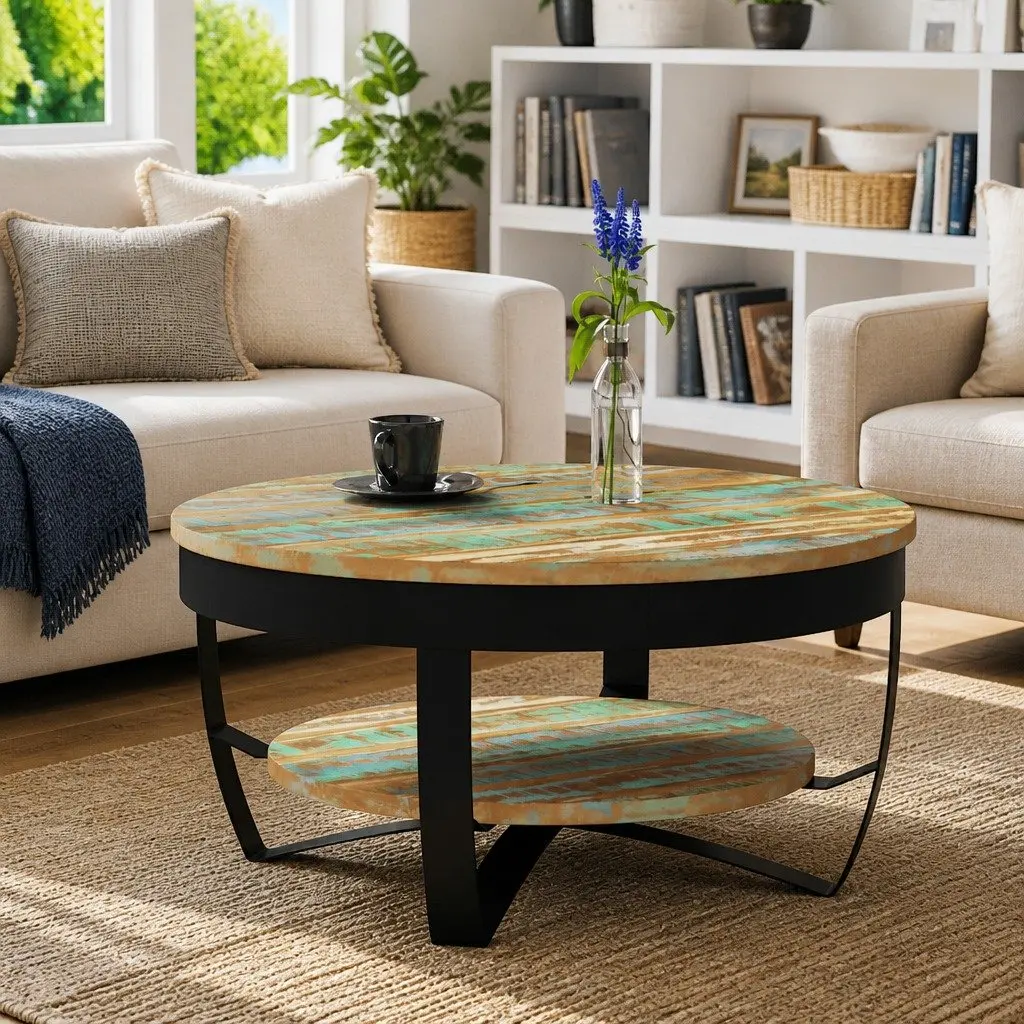 Coffee Table 65 cm Handmade Solid Reclaimed Wood Industrial Vintage Style