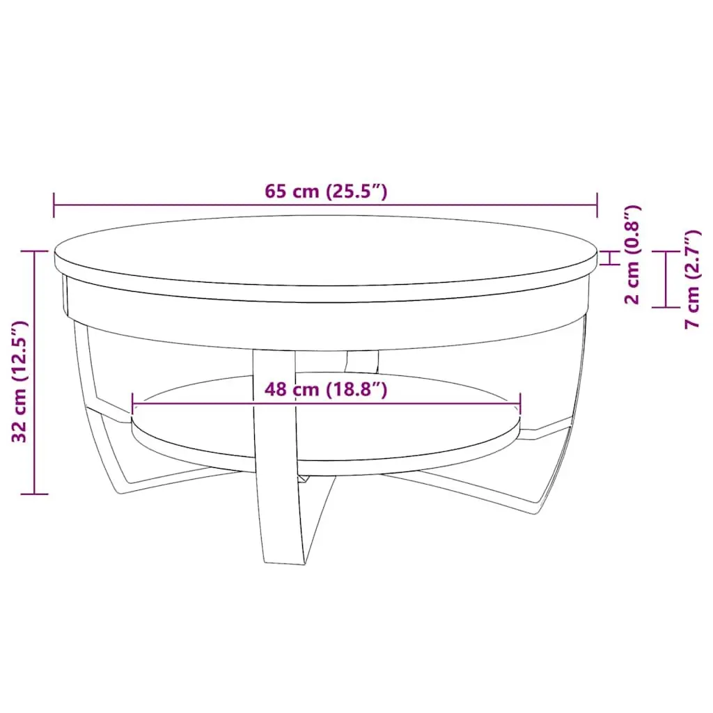 Coffee Table 65cm with Storage Shelf