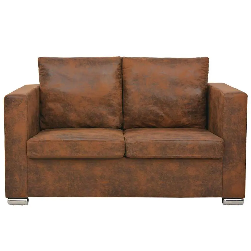 2-Seater Sofa Modern Living Room Furniture Brown Artificial Suede