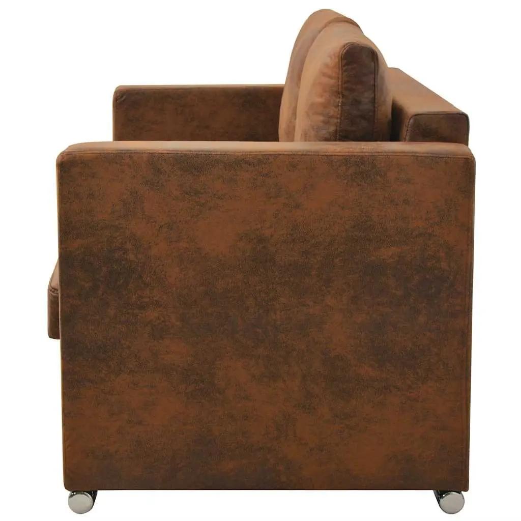 2-Seater Sofa Modern Living Room Furniture Brown Artificial Suede