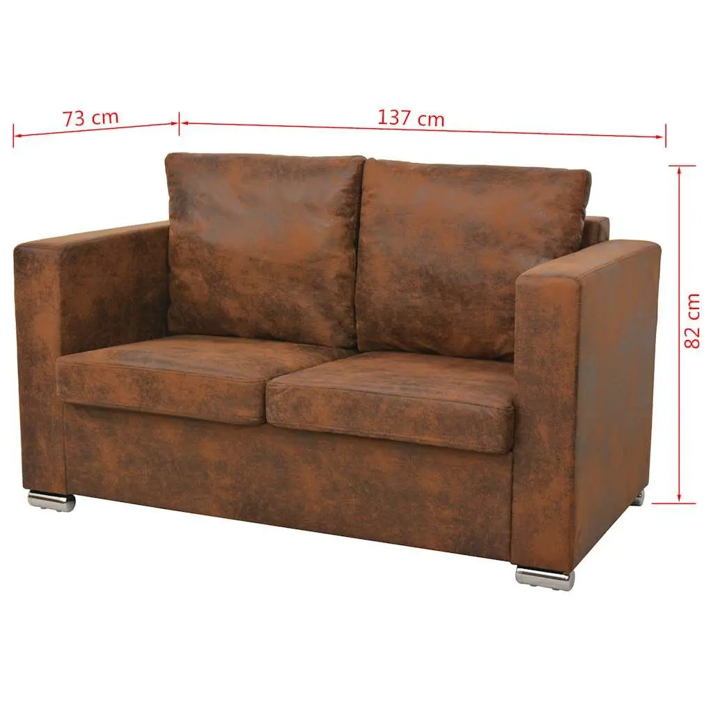 2-Seater Sofa Modern Living Room Furniture Brown Artificial Suede