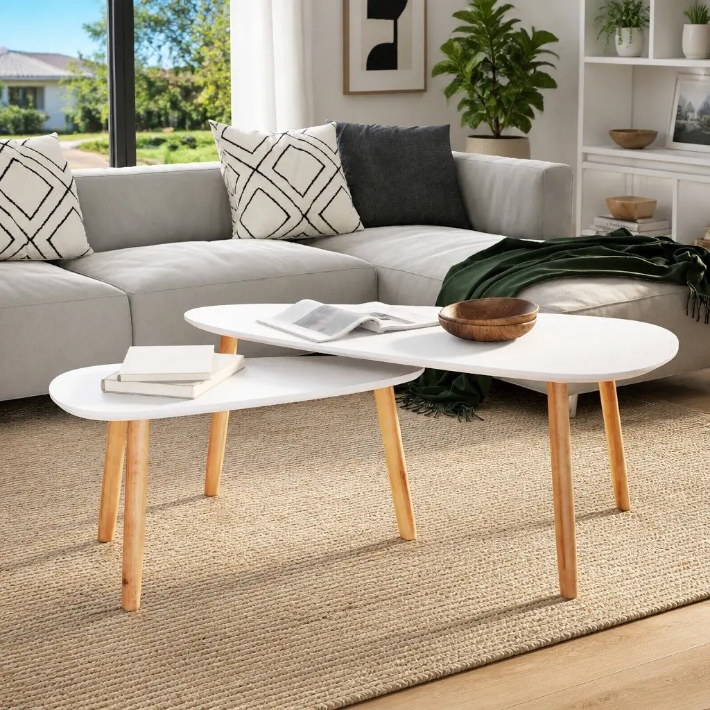 Coffee Table Set 2 Pieces Scandinavian Style Living Room White Pinewood MDF