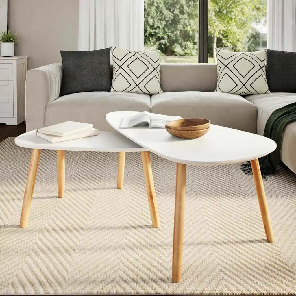 Coffee Table Set 2 Pieces Scandinavian Style Living Room White Pinewood MDF