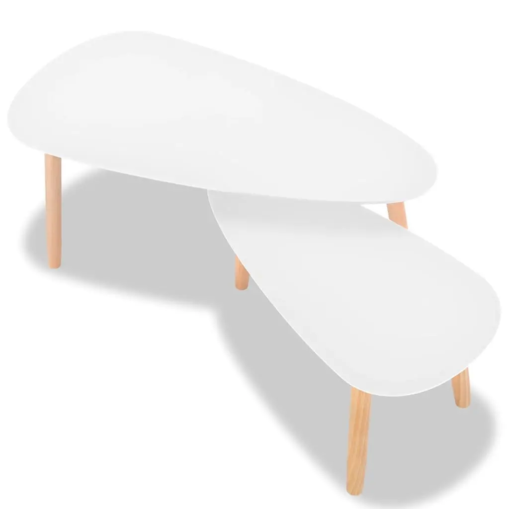 Coffee Table Set 2 Pieces Scandinavian Style Living Room White Pinewood MDF