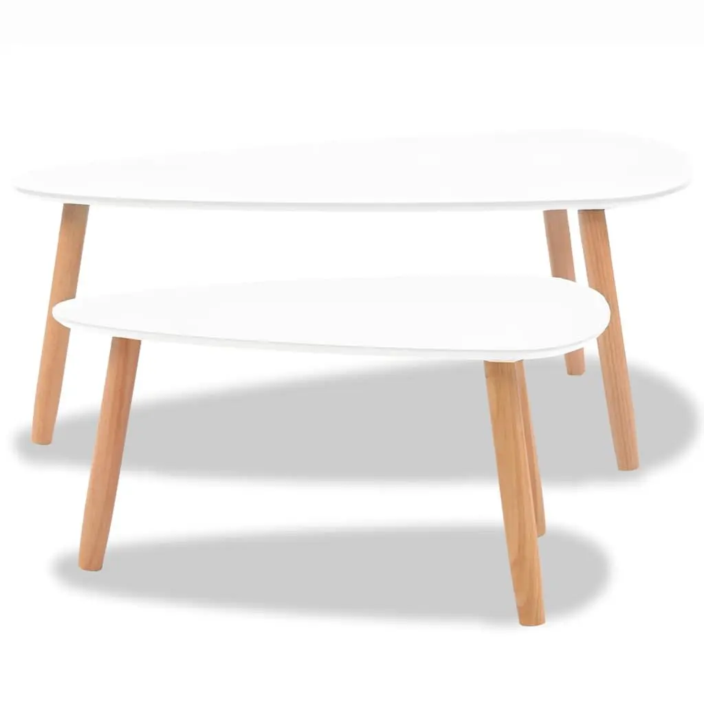 Coffee Table Set 2 Pieces Scandinavian Style Living Room White Pinewood MDF