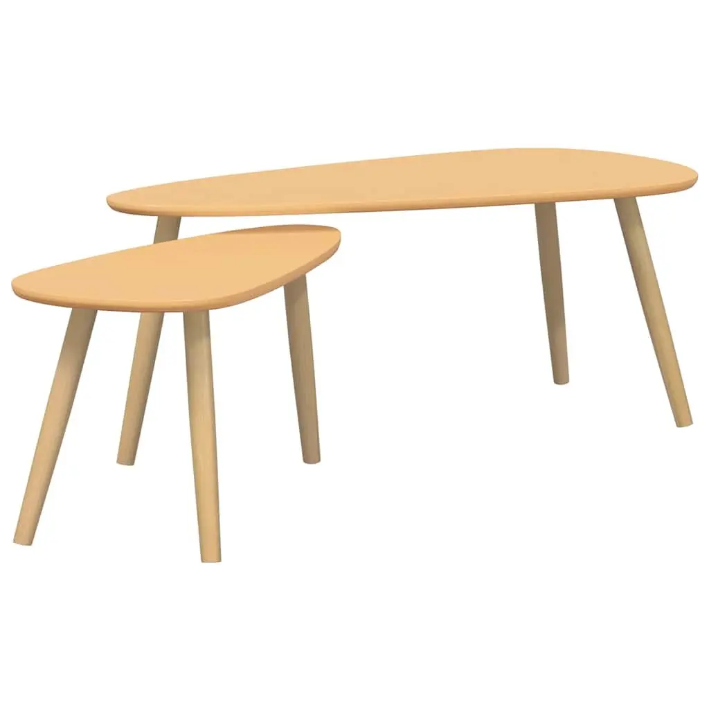 Coffee Table Set 2 Pieces Solid Pinewood Brown Living Room Furniture