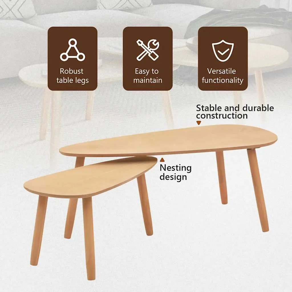 Coffee Table Set 2 Pieces Solid Pinewood Brown Living Room Furniture