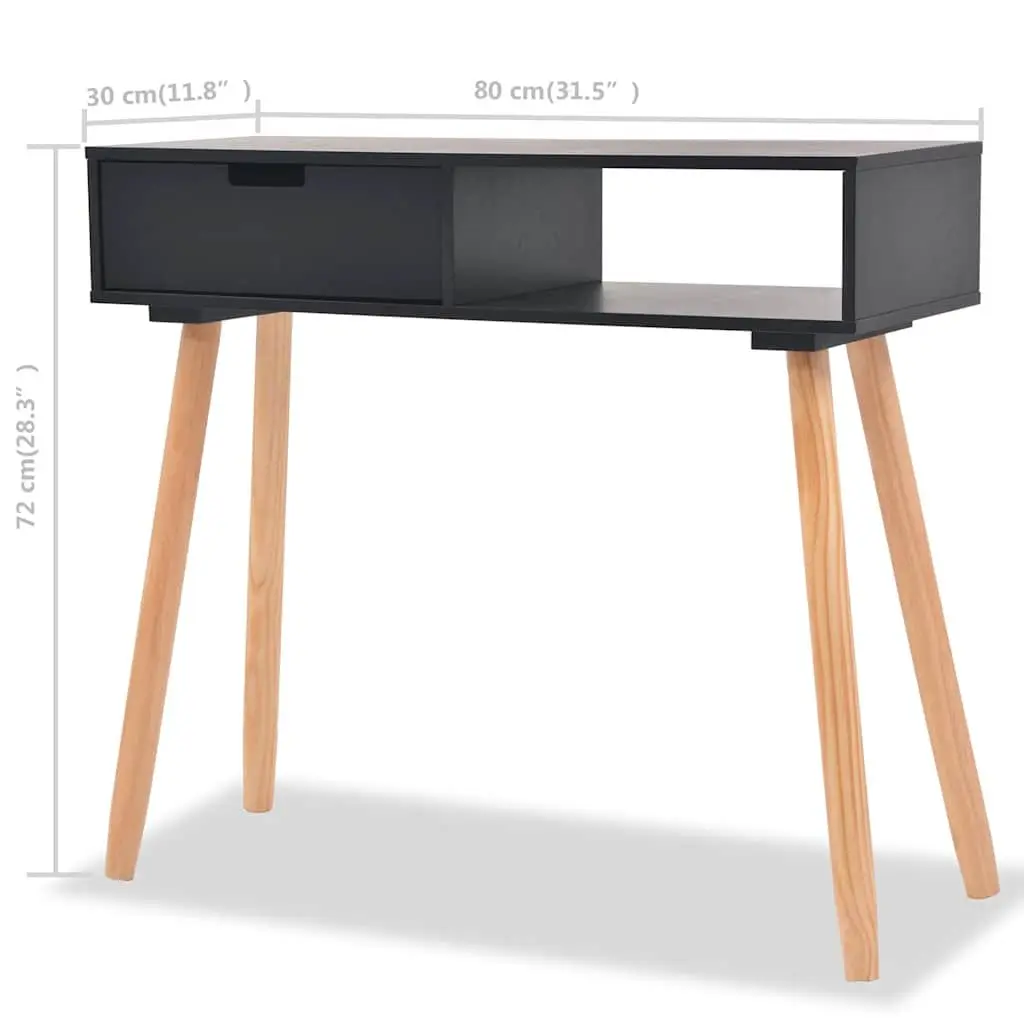 Console Table Black Solid Pinewood Accent End Table 80 x 30 x 72 cm
