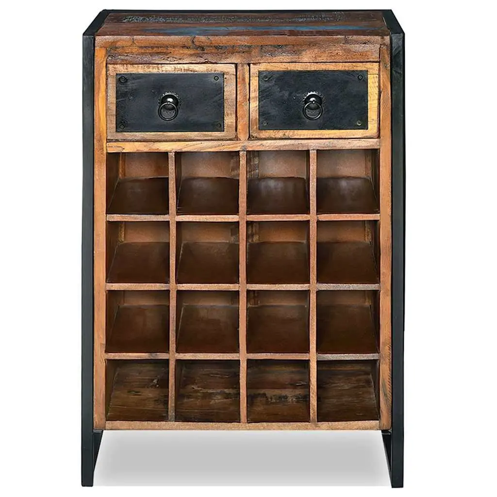 Wine Rack 16 Bottle Storage Cabinet Industrial Style Reclaimed Wood Brown