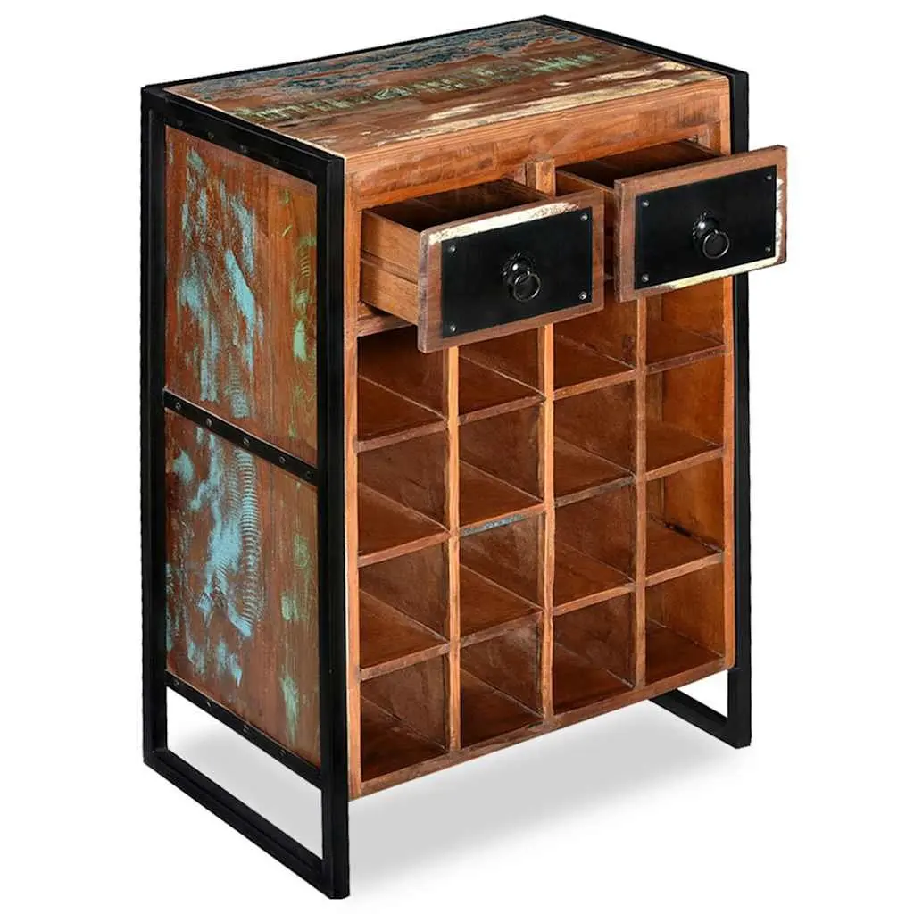 Wine Rack 16 Bottle Storage Cabinet Industrial Style Reclaimed Wood Brown