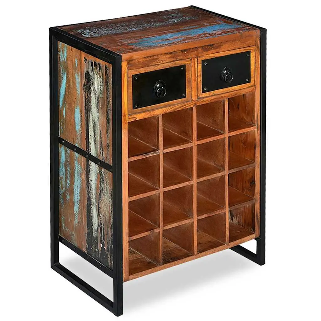 Wine Rack 16 Bottle Storage Cabinet Industrial Style Reclaimed Wood Brown