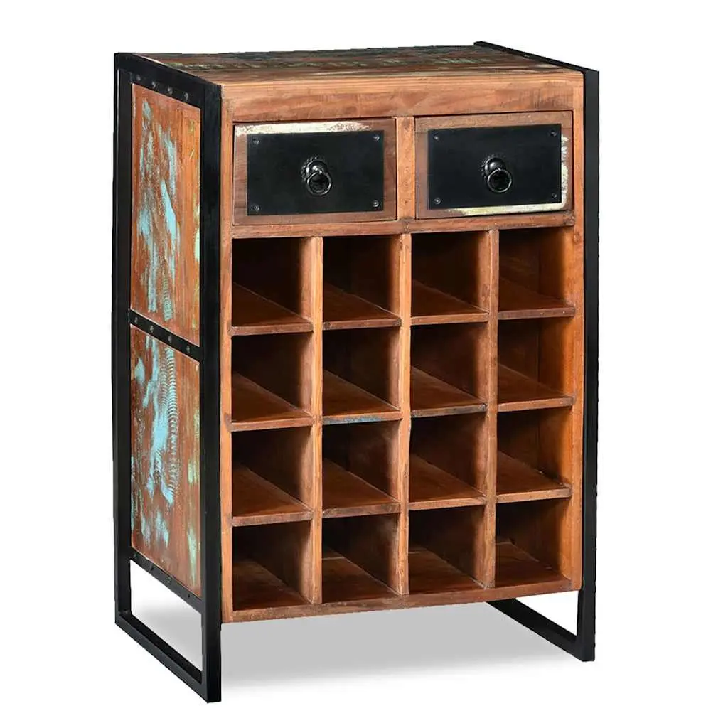 Wine Rack 16 Bottle Storage Cabinet Industrial Style Reclaimed Wood Brown