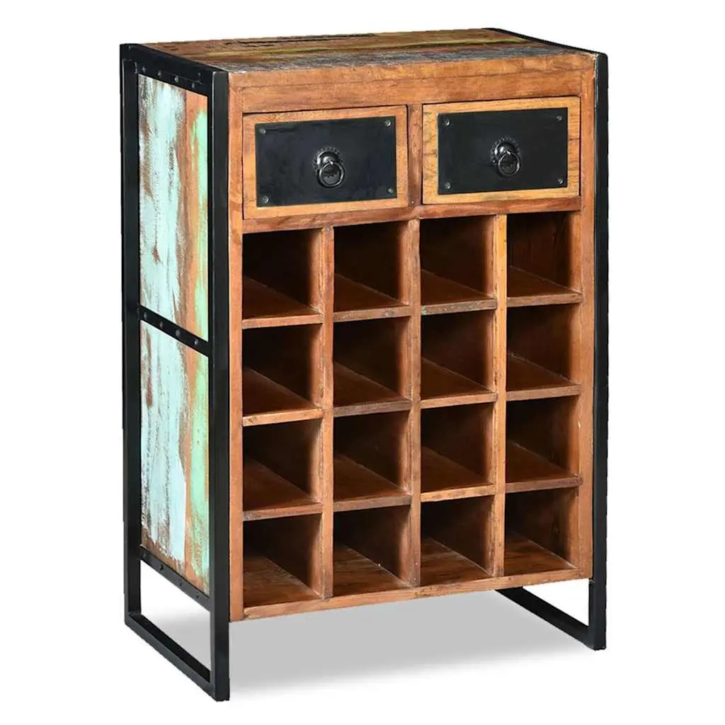Wine Rack 16 Bottle Storage Cabinet Industrial Style Reclaimed Wood Brown