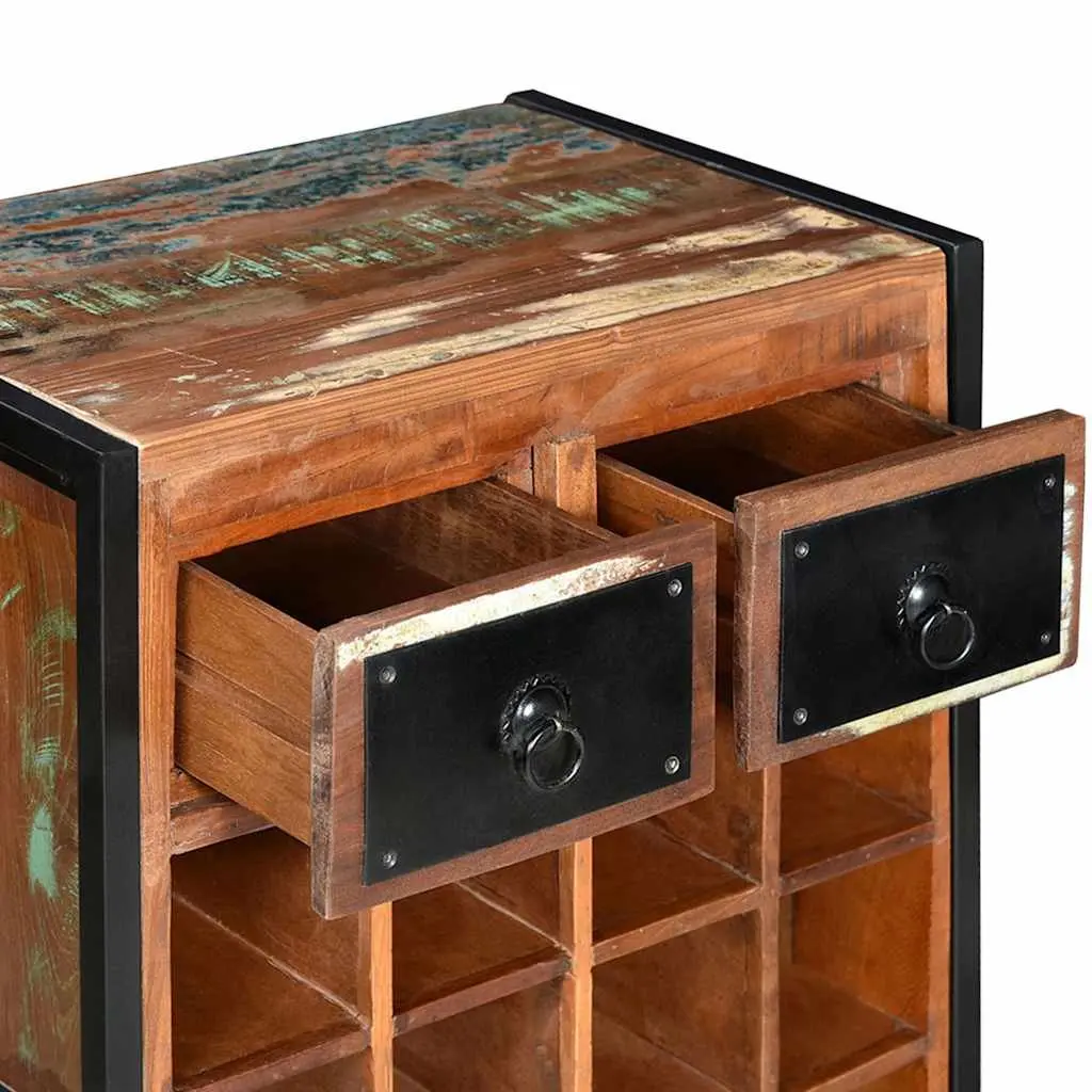 Wine Rack 16 Bottle Storage Cabinet Industrial Style Reclaimed Wood Brown