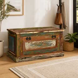 Shoe Storage Bench Solid Reclaimed Wood Entryway Hall Seating with Interior
