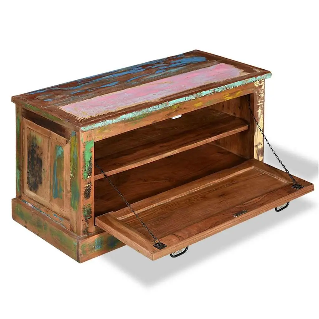 Shoe Storage Bench Solid Reclaimed Wood Entryway Hall Seating with Interior