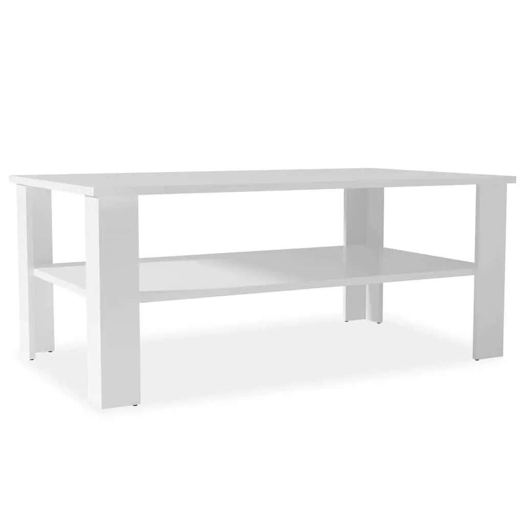 White Coffee Table with Storage Shelf Modern Two-Tier Design Living Room Accent