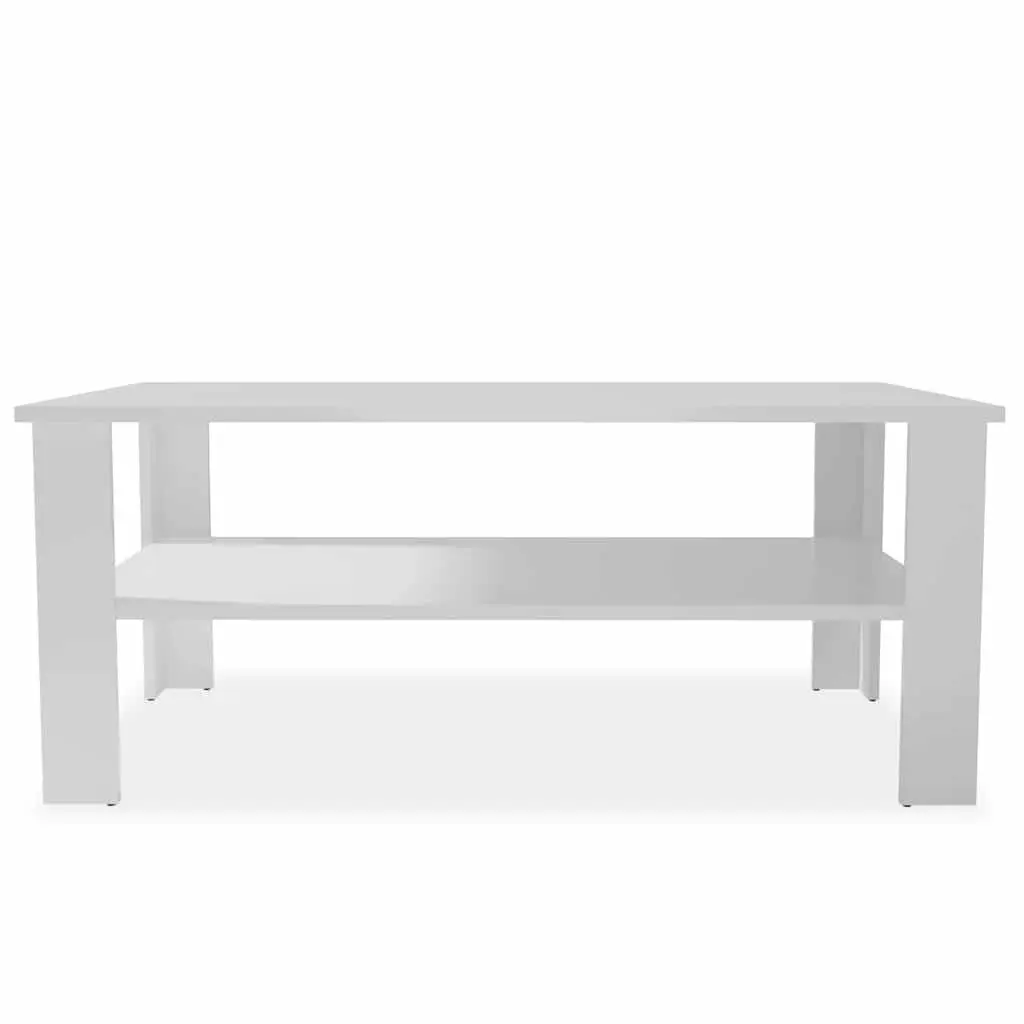 White Coffee Table with Storage Shelf Modern Two-Tier Design Living Room Accent