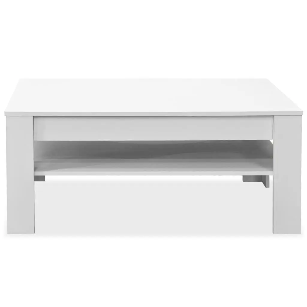 White Coffee Table with Storage Drawer Lower Shelf Modern Design Living Room