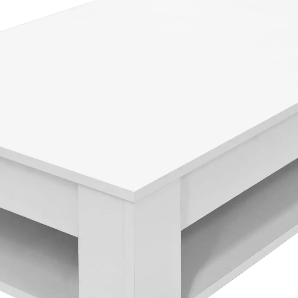 White Coffee Table with Storage Drawer Lower Shelf Modern Design Living Room