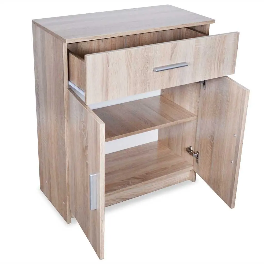 Sideboard Storage Cabinet Engineered Wood 1 Drawer 2 Door Brown Buffet Cupboard