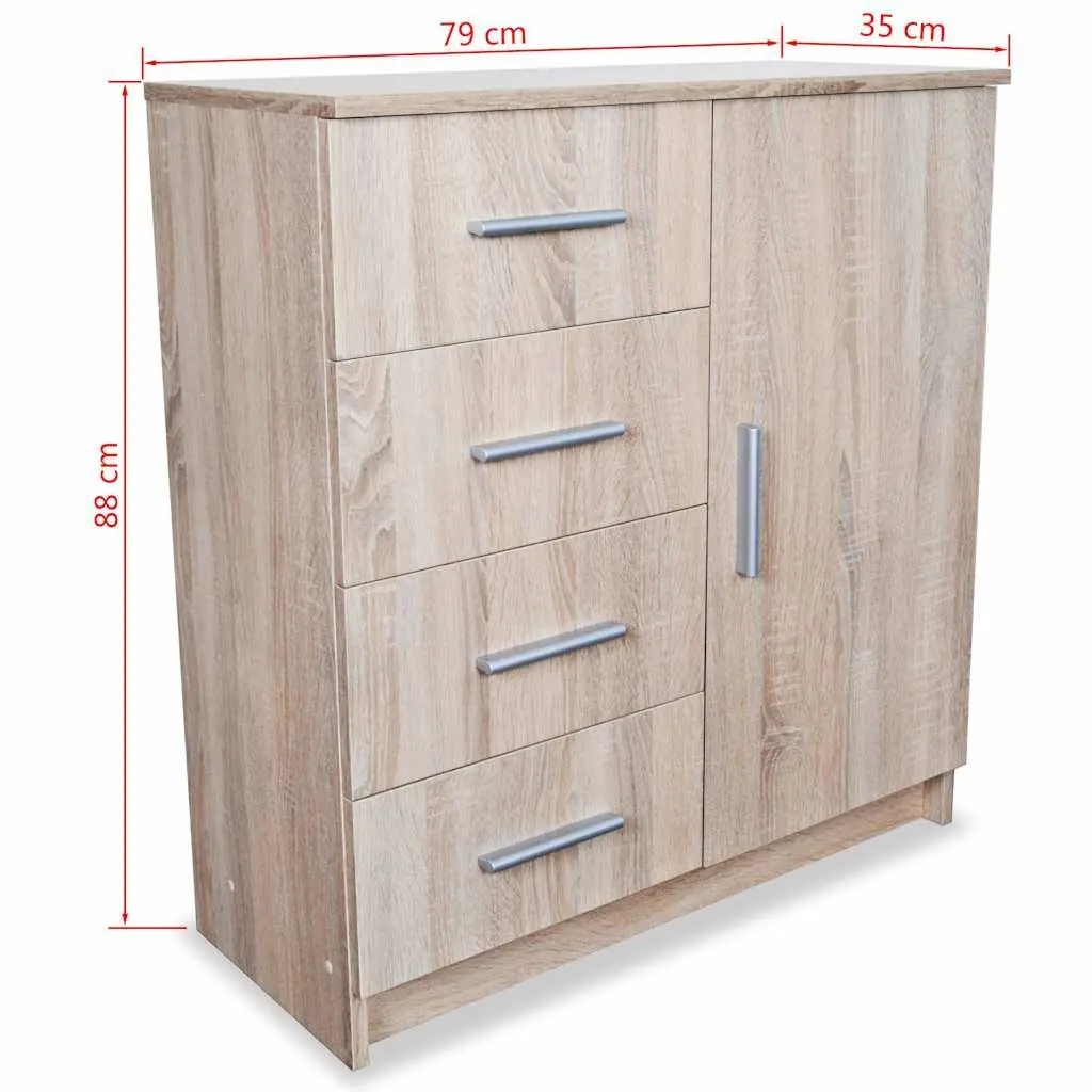 Sideboard Storage Cabinet Engineered Wood 4 Drawers 1 Compartment Brown Oak