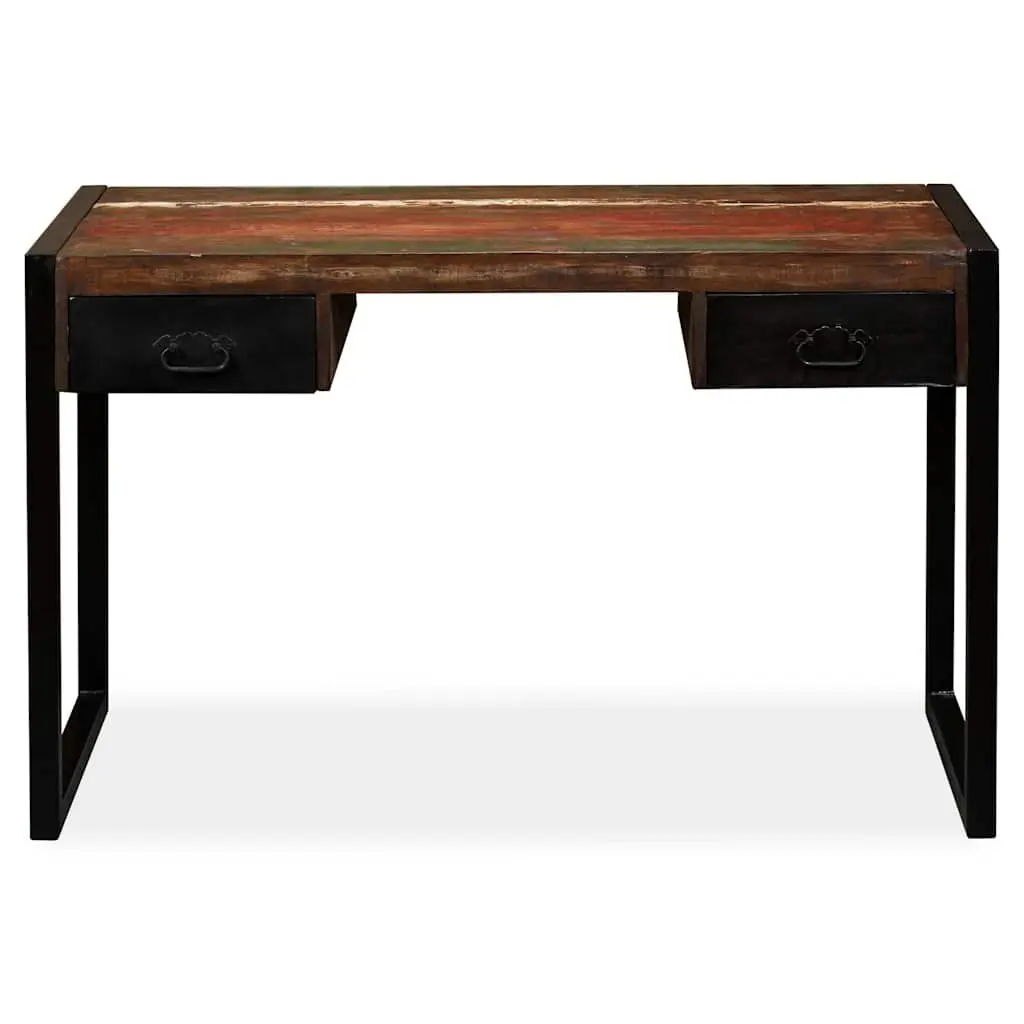 Reclaimed Wood Desk Vintage Industrial Home Office Two Drawers 120cm Width Multi Colour