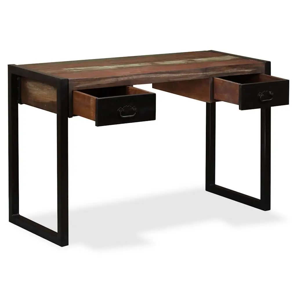 Reclaimed Wood Desk Vintage Industrial Home Office Two Drawers 120cm Width Multi Colour
