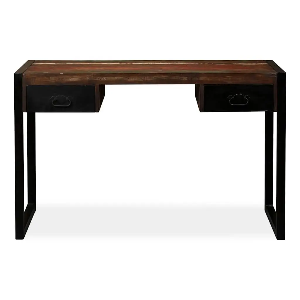 Reclaimed Wood Desk Vintage Industrial Home Office Two Drawers 120cm Width Multi Colour