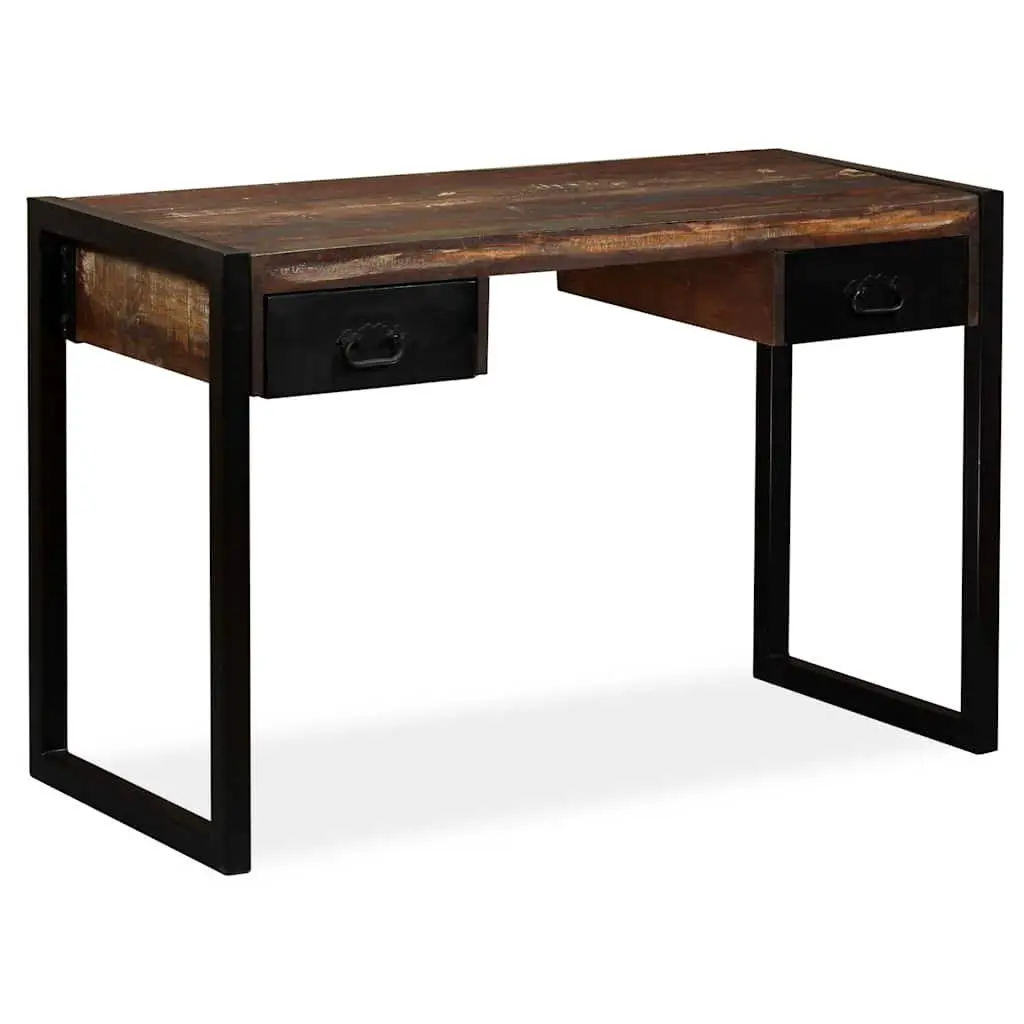 Reclaimed Wood Desk Vintage Industrial Home Office Two Drawers 120cm Width Multi Colour