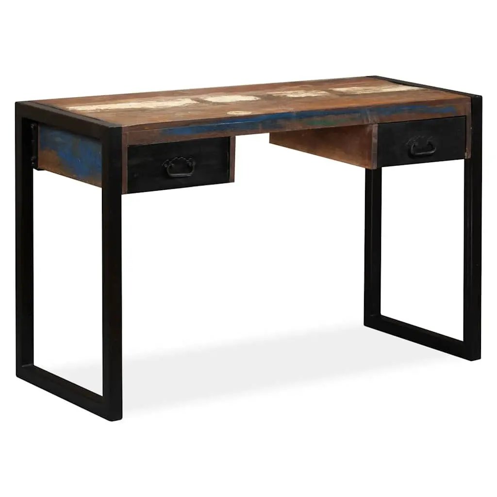 Reclaimed Wood Desk Vintage Industrial Home Office Two Drawers 120cm Width Multi Colour