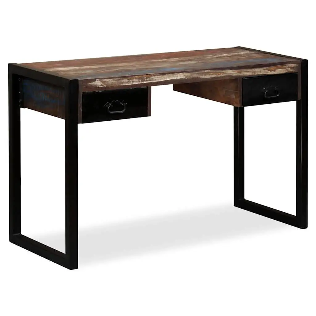 Reclaimed Wood Desk Vintage Industrial Home Office Two Drawers 120cm Width Multi Colour