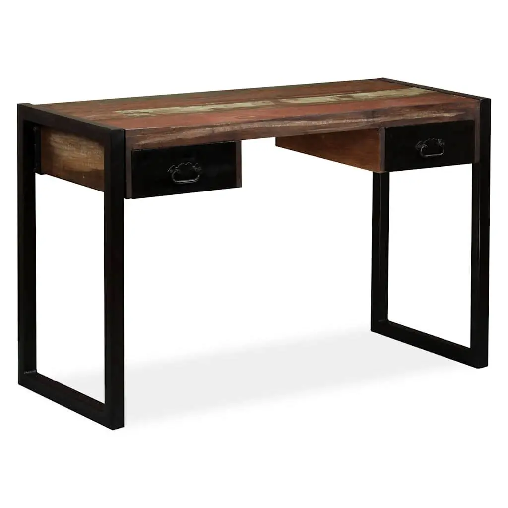 Reclaimed Wood Desk Vintage Industrial Home Office Two Drawers 120cm Width Multi Colour