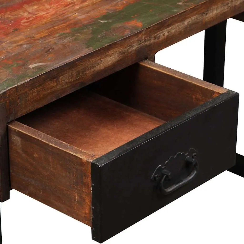 Reclaimed Wood Desk Vintage Industrial Home Office Two Drawers 120cm Width Multi Colour