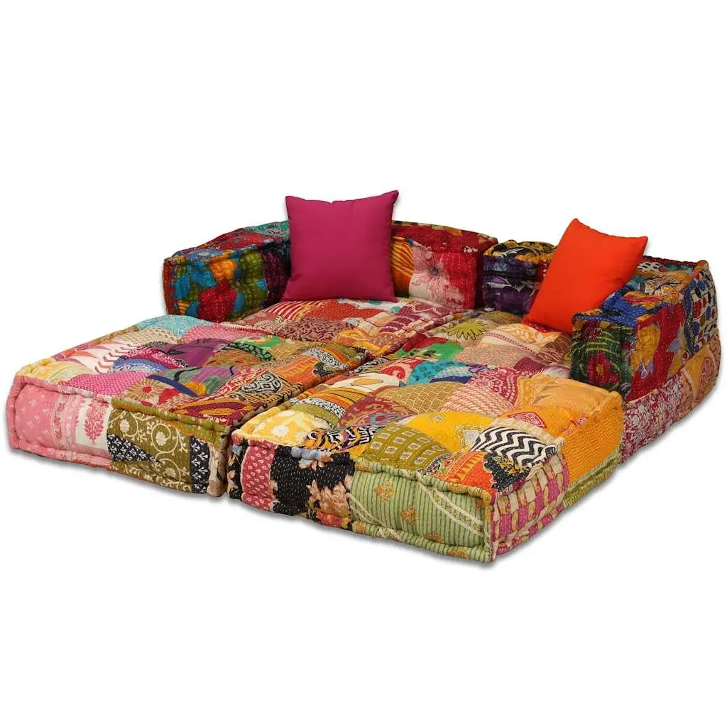 Modular Pouffe Sofa Bed Convertible Couch 2-Seater Multicolour Patchwork Fabric